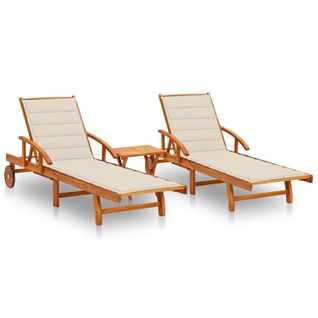 Lot De 2 Transats Chaise Longue Bain De Soleil Lit De Jardin Terrasse Meuble D'extérieur Avec Table