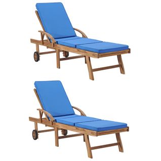 Lot De 2 Transats Chaise Longue Bain De Soleil Terrasse Meuble D'extérieur Avec Coussin