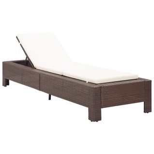 Transat Chaise Longue Bain De Soleil Avec Coussin Marron Résine Tressée 02_0012196