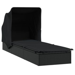 Transat Chaise Longue Bain De Soleil Avec Toit Pliable 213 X 63 X 97 Cm Résine Tressé