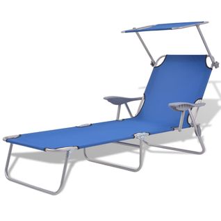 Transat Chaise Longue Bain De Soleil Lit De Jardin Terrasse Meuble D'extérieur Avec Auvent Acier