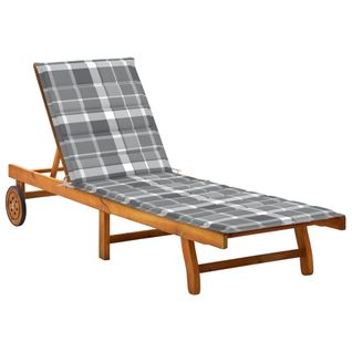 Transat Chaise Longue Bain De Soleil Lit De Jardin Terrasse Meuble D'extérieur Avec Coussin Bois
