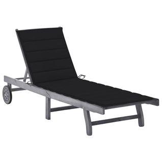 Transat Chaise Longue Bain De Soleil Lit De Jardin Terrasse Meuble D'extérieur Avec Coussin Noir