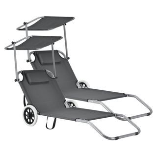 Lot De 2 Transat Avec Brise-soleil Et Avec Roulettes Bain De Soleil Polyester Et Acier