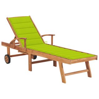 Transat Chaise Longue Bain De Soleil Lit De Jardin Terrasse Meuble D'extérieur Avec Coussin Vert