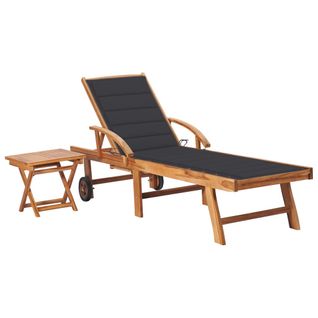 Transat Chaise Longue Bain De Soleil Lit De Jardin Terrasse Meuble D'extérieur Avec Table Et Coussin