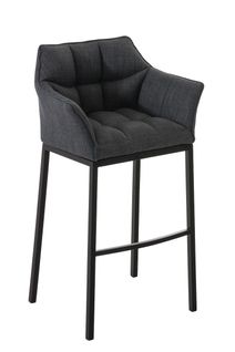 Tabouret De Bar Avec Repose-pieds Et Dossier En Tissu Gris Foncé Et Pieds Métal Noir 10_0001174