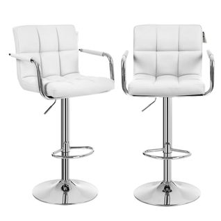 Lot De 2 Tabourets De Bar Avec Accoudoirs Dossier Charge Maximale 200 Kg Déporté Blan