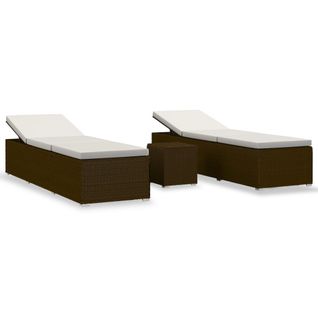 Transat Chaise Longue Bain De Soleil Lit De Jardin Terrasse Meuble D'extérieur Table à Thé 3pcs