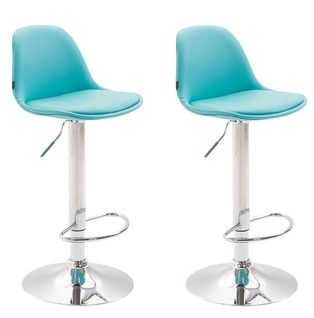 Lot De 2 Tabourets De Bar En Synthétique Bleu Et Cadre En Métal Hauteur Réglable Pieds Trompette 1