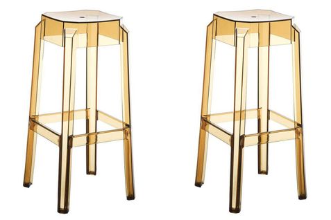 Lot De 2 Tabourets De Bar Design Moderne Plastique Transparent Ambre 10_0001043