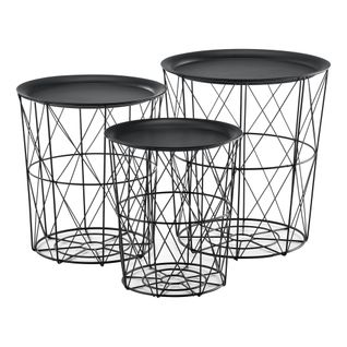 Set De 3 Tables Gigognes Table Basse De Salon En Métal Plateau Amovible 40x40x44 Cm N