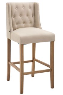Tabouret De Bar Style Classique En Tissu Crème Dossier Capitonné Et Pieds En Bois Clair 10_0000998