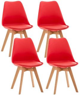 Lot De 4 Chaises De Salle à Manger Cuisine Ou Bureau En Plastique Et Synthétique Rouge Pieds