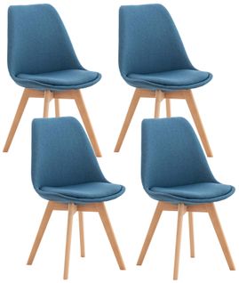 Lot De 4 Chaises De Salle à Manger Cuisine Ou Bureau En Tissu Bleu Pieds En Bois 10_0000940
