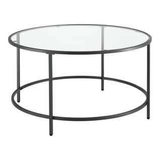 Table Basse Ronde Pour Salon Plateau En Verre Pieds En Acier 84 Cm Noir 03_0006180