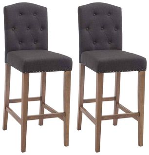 Lot De 2 Tabouret De Bar Capitonné Style Baroque En Tissu Gris Foncé Pieds En Bois Clair 10_000072