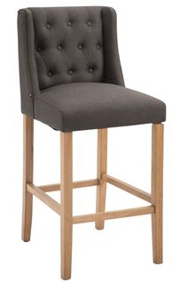 Tabouret De Bar Style Classique En Tissu Gris Foncé Dossier Capitonné Et Pieds En Bois Clair 10_00