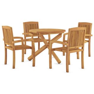 Ensemble De Salle à Manger De Jardin Meuble Extérieur 5 Pièces Bois De Teck Massif 02