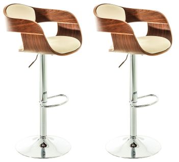 Set De 2 Chaises Hautes Tabouret De Bar Avec Repose-pied Design Moderne Bois Et Synthétique Crème
