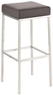 Tabouret De Bar Design Moderne Assise Confortable En Synthétique Marron Pieds Acier Inoxydable Bro