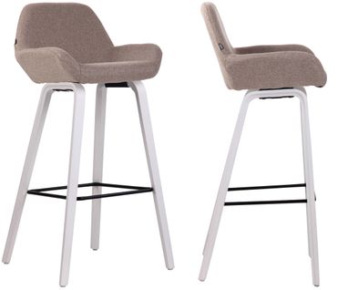 Lot De 2 Tabourets De Bar En Tissu Taupe Pieds En Bois De Chêne Blanc Design Original Robuste