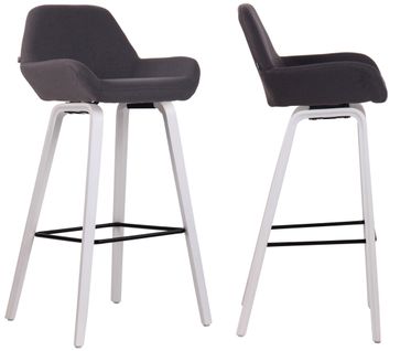 Lot De 2 Tabourets De Bar En Tissu Noir Pieds En Bois De Chêne Blanc Design Original Robuste Et Co