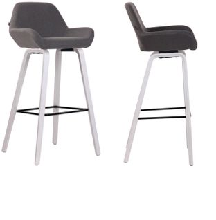 Lot De 2 Tabourets De Bar En Tissu Gris Foncé Pieds En Bois De Chêne Blanc Design Original Robuste