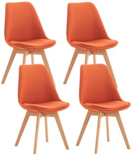 Lot De 4 Chaises De Salle à Manger Cuisine Bureau Style Scandinave En Tissu Orange Pieds En Bois 1