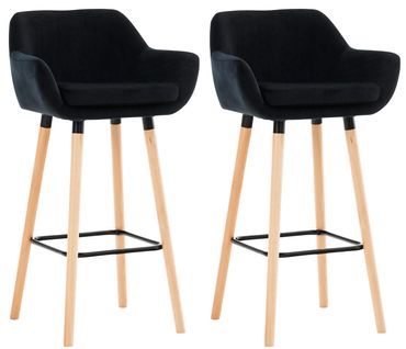 Lot De 2 Tabourets De Bar En Velours Noir Pieds En Bois Avec Repose-pieds Et Accoudoirs