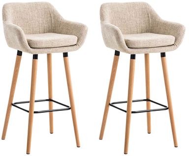 Lot De 2 Tabourets De Bar Design Et Confortable En Tissu Crème Avec Accoudoirs Et Repose-pieds 10_