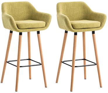 Lot De 2 Tabourets De Bar Design Et Confortable En Tissu Vert Clair Avec Accoudoirs Et Repose-pied