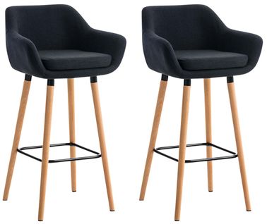 Lot De 2 Tabourets De Bar Design Et Confortable En Tissu Noir Avec Accoudoirs Et Repose-pieds 10_0