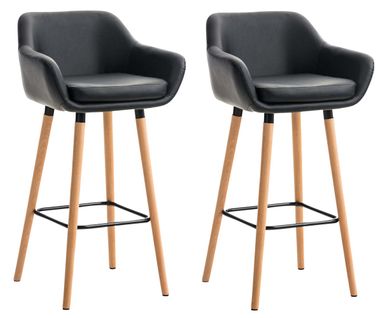 Lot De 2 Tabourets De Bar Design Et Confortable En Synthétique Noir Avec Accoudoirs Et Repose-pied