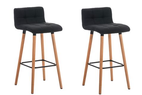 Lot De 2 Tabourets De Bar En Tissu Noir Coutures Décoratives Pieds En Bois Avec Repose-pieds 10_00