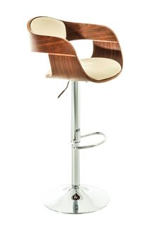 Tabouret De Bar Avec Repose-pied Design Moderne Assise En Bois Et Synthétique Crème Pieds Chromé 1