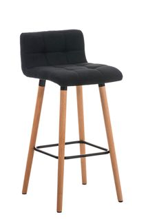 Tabouret De Bar En Tissu Noir Coutures Décoratives Pieds En Bois Avec Repose-pieds 10_0000049