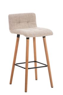 Tabouret De Bar En Tissu Crème Coutures Décoratives Pieds En Bois Avec Repose-pieds 10_0000046