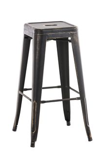 Tabouret De Bar Empilable Avec Repose-pieds Design Industriel Métal Noir Et Doré 10_0000036