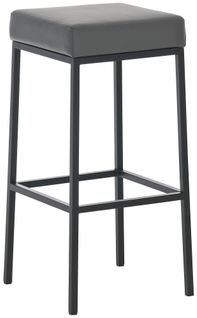 Tabouret De Bar Design Moderne En Synthétique Gris Pieds Forme Carré Métal Noir Mat 10_0000031