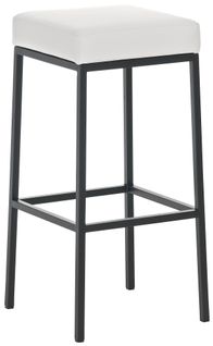 Tabouret De Bar Design Moderne En Synthétique Blanc Pieds Forme Carré Métal Noir Mat Blanc 10_0000
