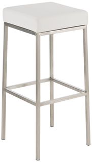 Tabouret De Bar Rembourré Revêtement Synthétique Blanc Avec Repose-pieds Acier Inoxydable Hauteur