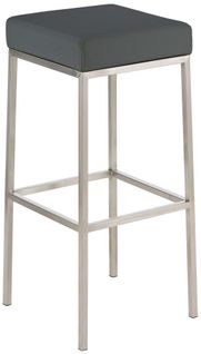 Tabouret De Bar Design Moderne Assise Confortable En Synthétique Gris Pieds Acier Inoxydable Bross