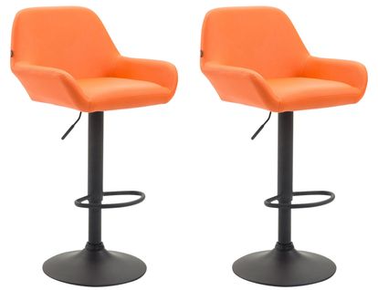 Lot De 2 Tabourets De Bar Moderne Et Confortable En Synthétique Orange Pieds Trompette En Métal Noir