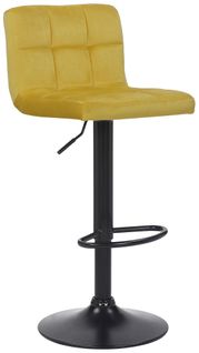 Tabouret De Bar En Velours Jaune Avec Pieds En Métal Noir Assise Rembourée Repose-pieds