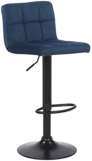 Tabouret De Bar En Velours Bleu Avec Pieds En Métal Noir Assise Rembourée Repose-pieds Pivotant Td