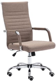 Fauteuil De Bureau Sur Roulettes Confortable Hauteur Réglable En Tissu Taupe Cadre Métal Chromé