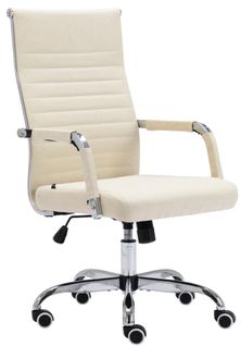 Fauteuil De Bureau Sur Roulettes Confortable Hauteur Réglable En Tissu Crème Cadre Métal Chromé