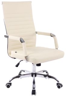 Fauteuil De Bureau Sur Roulettes Confortable Hauteur Réglable En Synthétique Crème Cadre Métal