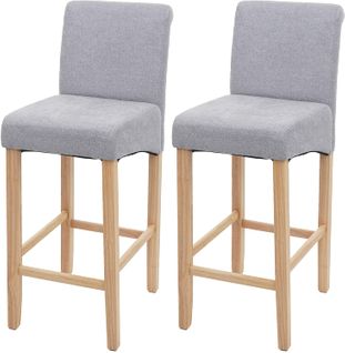 Lot De 2 Tabourets De Bar En Tissu Gris Clair Pieds Clairs Avec Repose Pieds Tdb04073